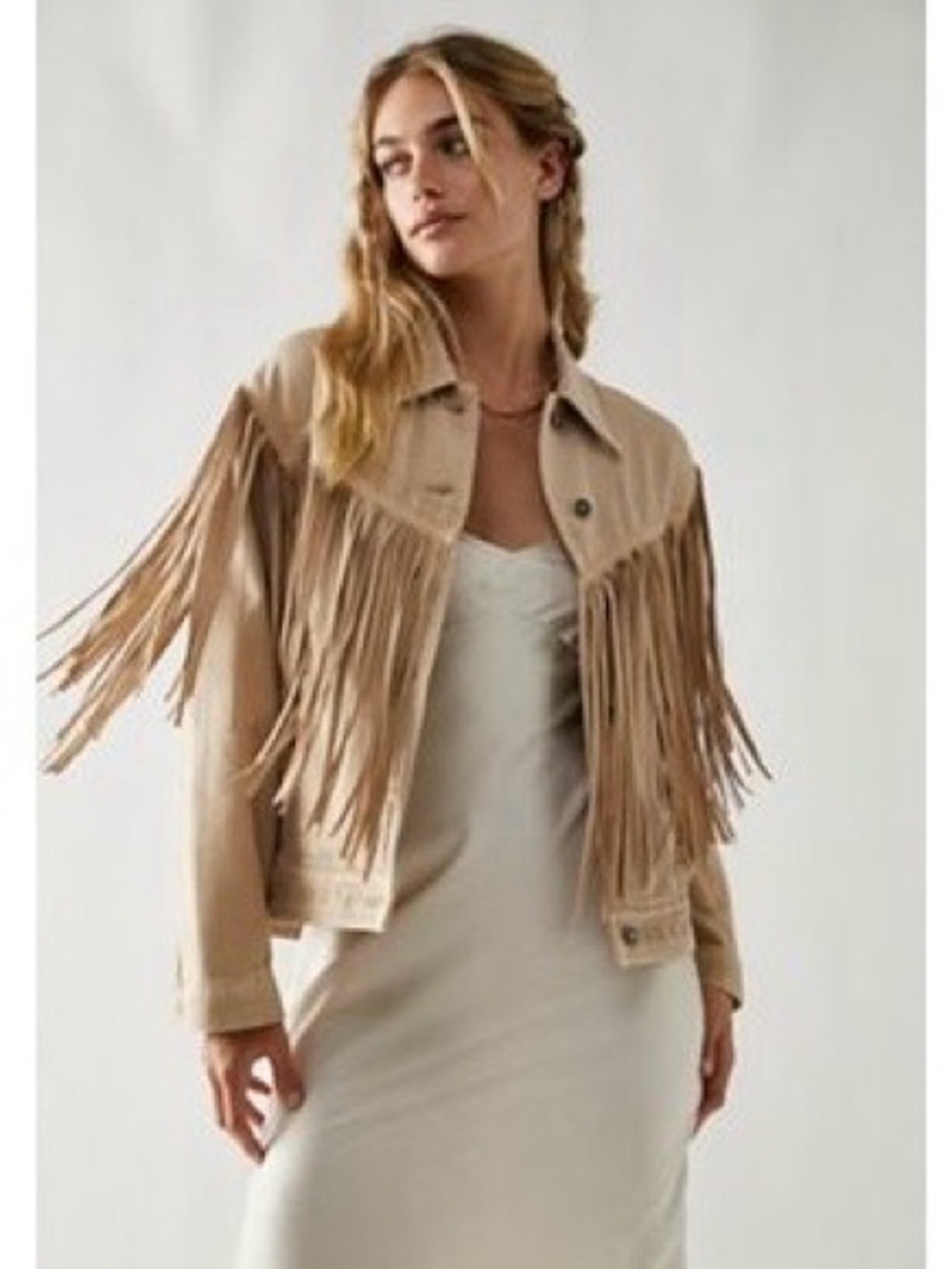 Free People We the Free After Hours Fringe Jacket XS color coffee cream